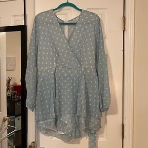 Blue and white polka dot dress